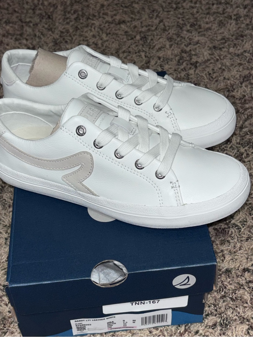 SPERRY Sandy LTT Leather White Leather Sneakers Women's Low Top STS89203 Size 5